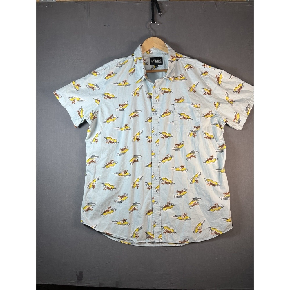 Rude Surfboard Corgis Shirt XXL Short Sleeve Pocket Button Streetwear AOP